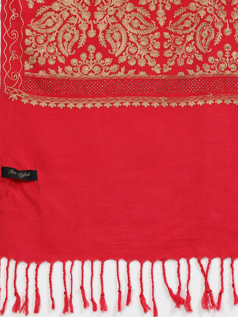 Women's Aari Embroidery and Stone Work Wool Shawl